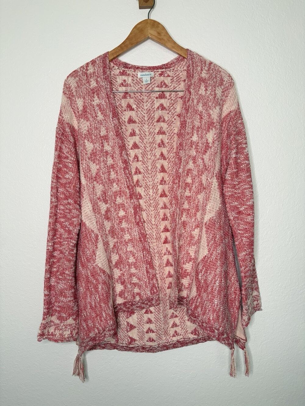Sundance Southwestern Boho Open Front Knit Cardigan Pink Size Small